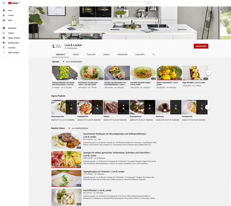 Live & Lecker YouTube ChannelYouTube Channel zur Präsentation neuer Küchenaccessoires durch eigens dafür produzierte Kochvideos.